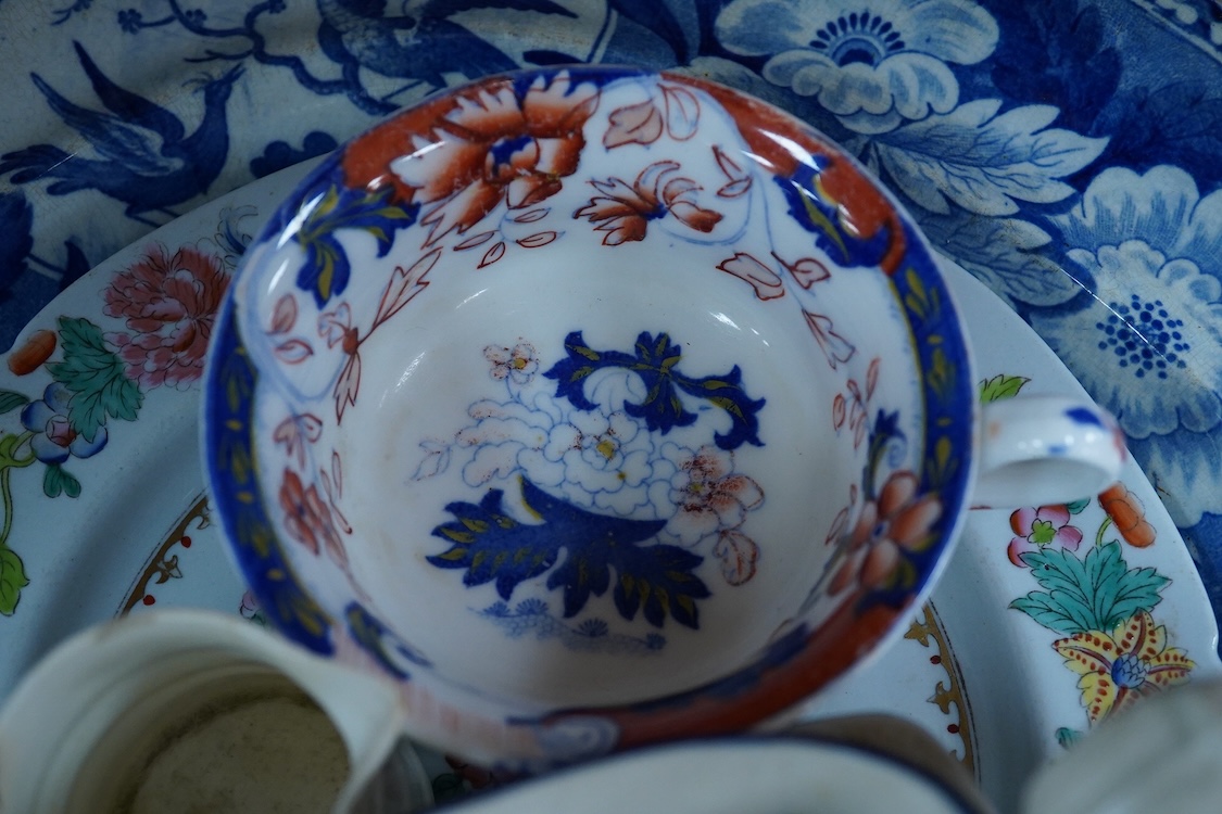 A group of 19th century British pottery to include ironstone and Spode, largest 47cm wide